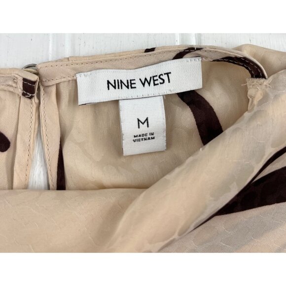 Nine West Women's Zebra Print Polyester Blouse with Tie Neckline Black Tan - Picture 2 of 5